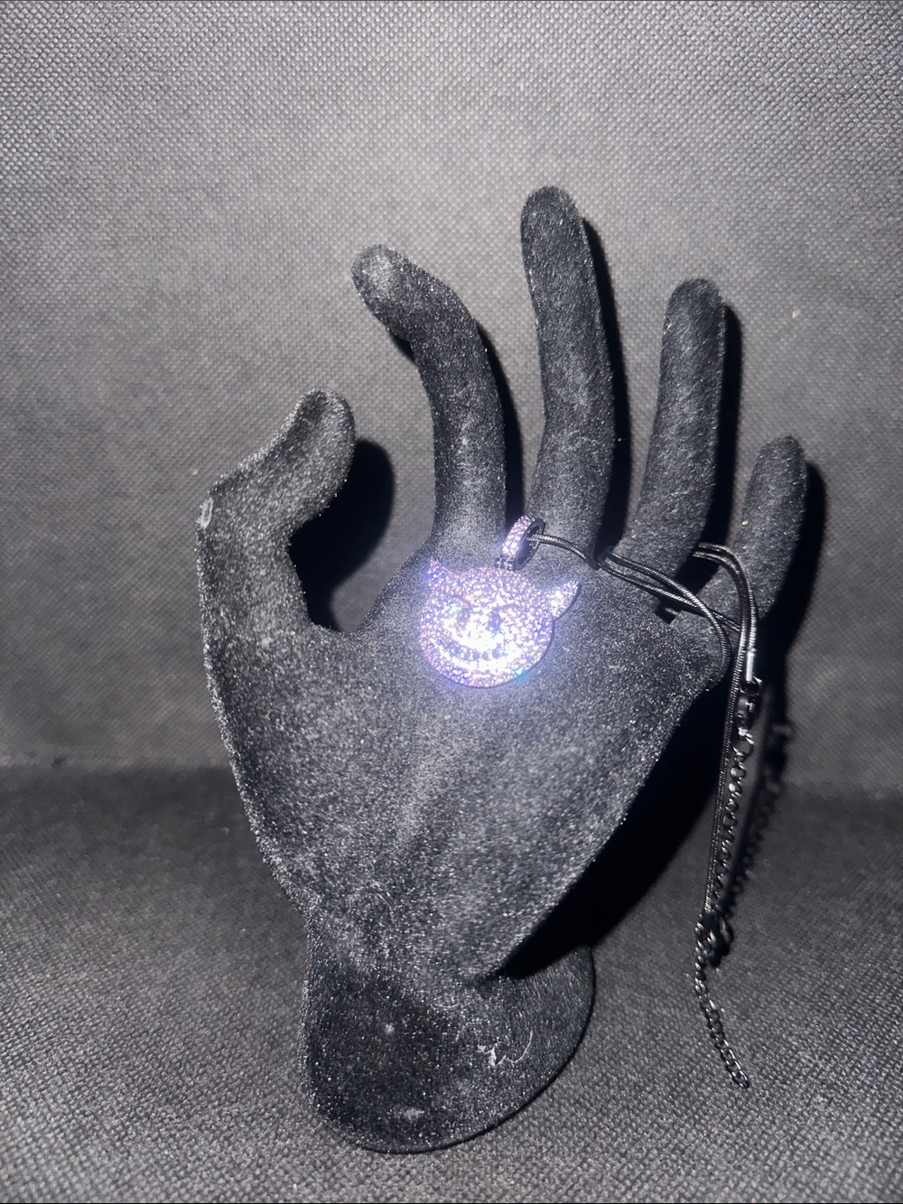 Sparkling Evil emoji Face Pendant Necklace in Purple